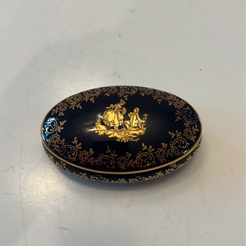 Vintage Limoges France Cobalt Blue & Gold Oval trinket
